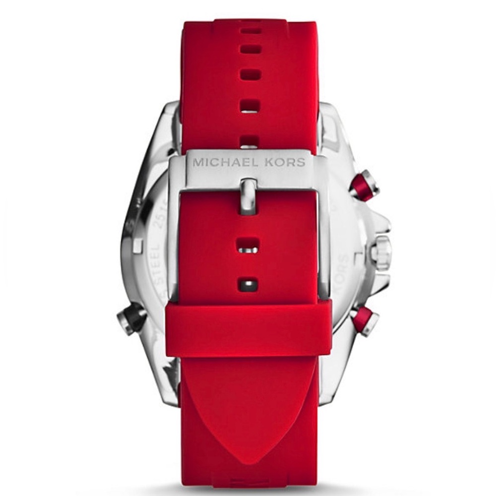 NWT Michael Kors JetMaster Red Strap Silver Buckle Watch MK8402 - Picture 9 of 9